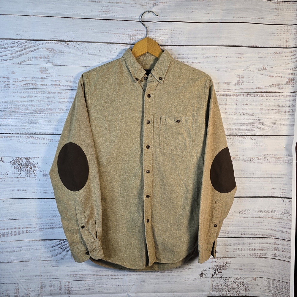 J.Crew Tan Button Down Shirt w/ Brown Elbow Patches Size Small Preppy Classic
